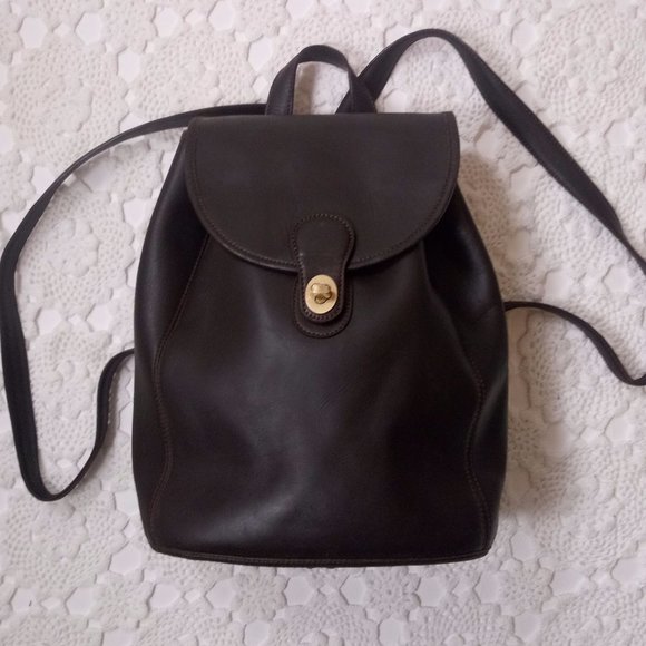 vintage Handbags - Vtg 90s  Leather Backpack Dark Brown Cowhide GUC